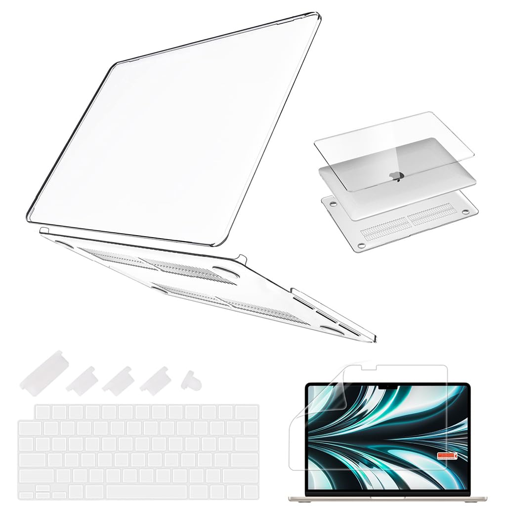 Verilux Transparent Laptop Case for M3 MacBook Air 13.6 inch Case 2022 2023 2024 A3113 A2681 M2 Chip, with Screen Protector, TPU Keyboard Protector, Set of Dust Plugs Verilux Transparent Laptop Case for M3 MacBook Air 13.6 inch Case 2022 2023 2024 A3113 A2681 M2 Chip, with Screen Protector, TPU Keyboard Protector, Set of Dust Plugs